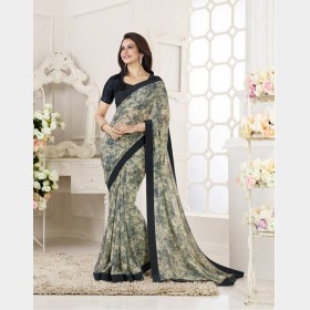 Vinay’s soft Printed Georgette Sharee with embroidered blouse piece  